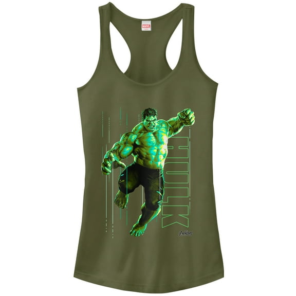 Junior's Marvel Avengers: Infinity War Hulk Portrait  Racerback Tank Top Military Green Medium
