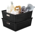thumbnail image 6 of Simplify 4 Pack Slide 2 Stack It Shallow Plastic Storage Tote Baskets in Black, 6 of 9