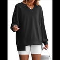 thumbnail image 2 of Sudaderas Oversize para Mujer, Camisetas de Larga con Cuello en V, Jersey Holgado, Atuendo de Otoño 2025. Negro S, 2 of 7