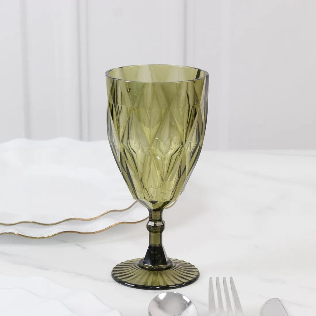 Balsa Circle 12 Dusty Sage 11oz Vintage Diamond Cut Plastic Wine Glasses Wedding Supplies