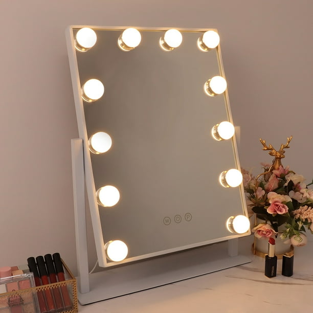 Fenchilin Hollywood Vanity Lighted Makeup Mirror 3 Colored Lights Polished Metal Tabletop White 14 5 X 18 Com Fenchilin Hollywood Vanity Lighted, Fenchilin Hollywood Makeup Mirror With Bluetooth