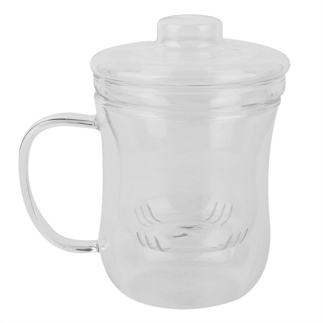 Taza de vidrio transparente resistente al calor de 400 ml con tapa de filtro de té para oficina