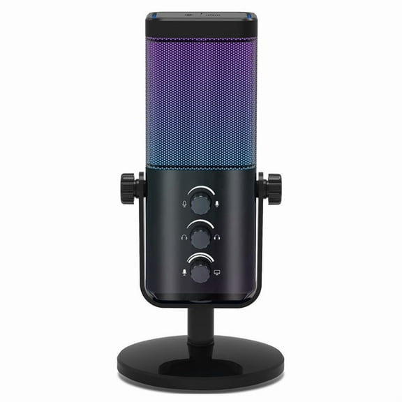 USB Gaming Microphone RGB Condenser Mic with Noise Cancellation Monitoring for Streaming/Recording/ASMR/Video,Black