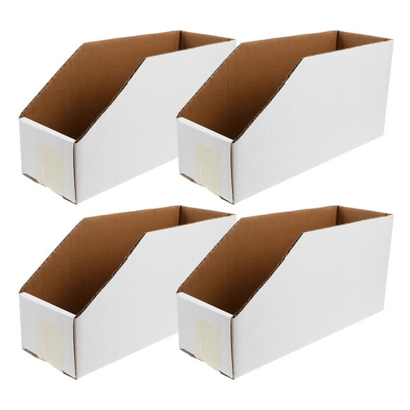 Worgeous 4pcs Heavy-Duty Cardboard Storage Box Slanted Open Top Organizer Bins Organizing Parts Box For Warehouse Office Inventory Management