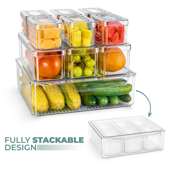 Sorbus 10 Pack Clear Stackable Refrigerator Storage Bins with Lids - Perfect for Kitchen Organization, Pantry and Fridge Storage
