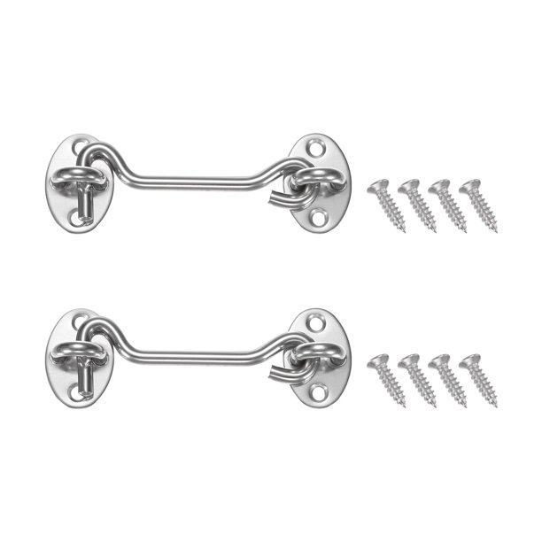 Uxcell 2-Pack Gancho y Pestillo para Puerta de 4 Pulgadas, Pestillo de Puerta de Acero Inoxidable, Pestillo de Puerta de Granero Plateado