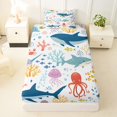 thumbnail image 4 of Manfei Cartoon Sea Shark Twin Sheets, Undersea Animal Bedding, White Blue, 3-Piece, 1 Flat Sheet, 1 Fitted Sheet and 1 Pillowcase, 4 of 6
