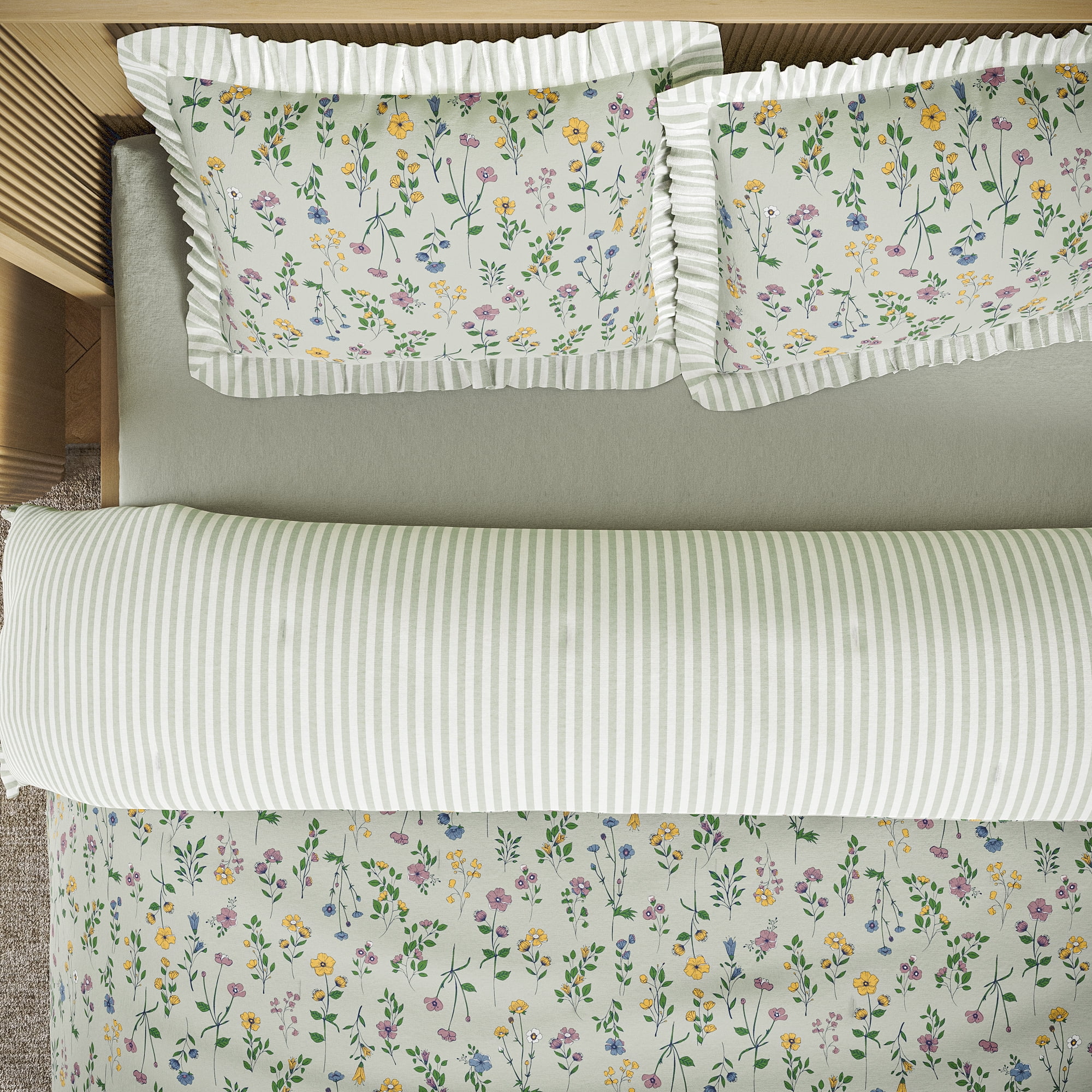 Beautiful 100% Cotton Botanical 3-Piece Sage Green Comforter Set, King by Drew Barrymore