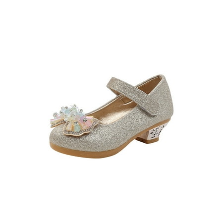 

Gomelly Girls Princess Shoe Bowknot Pumps Comfort Mary Jane Sandals Slip Resistant Dress Shoes Children Girl s Flats Gold 6C