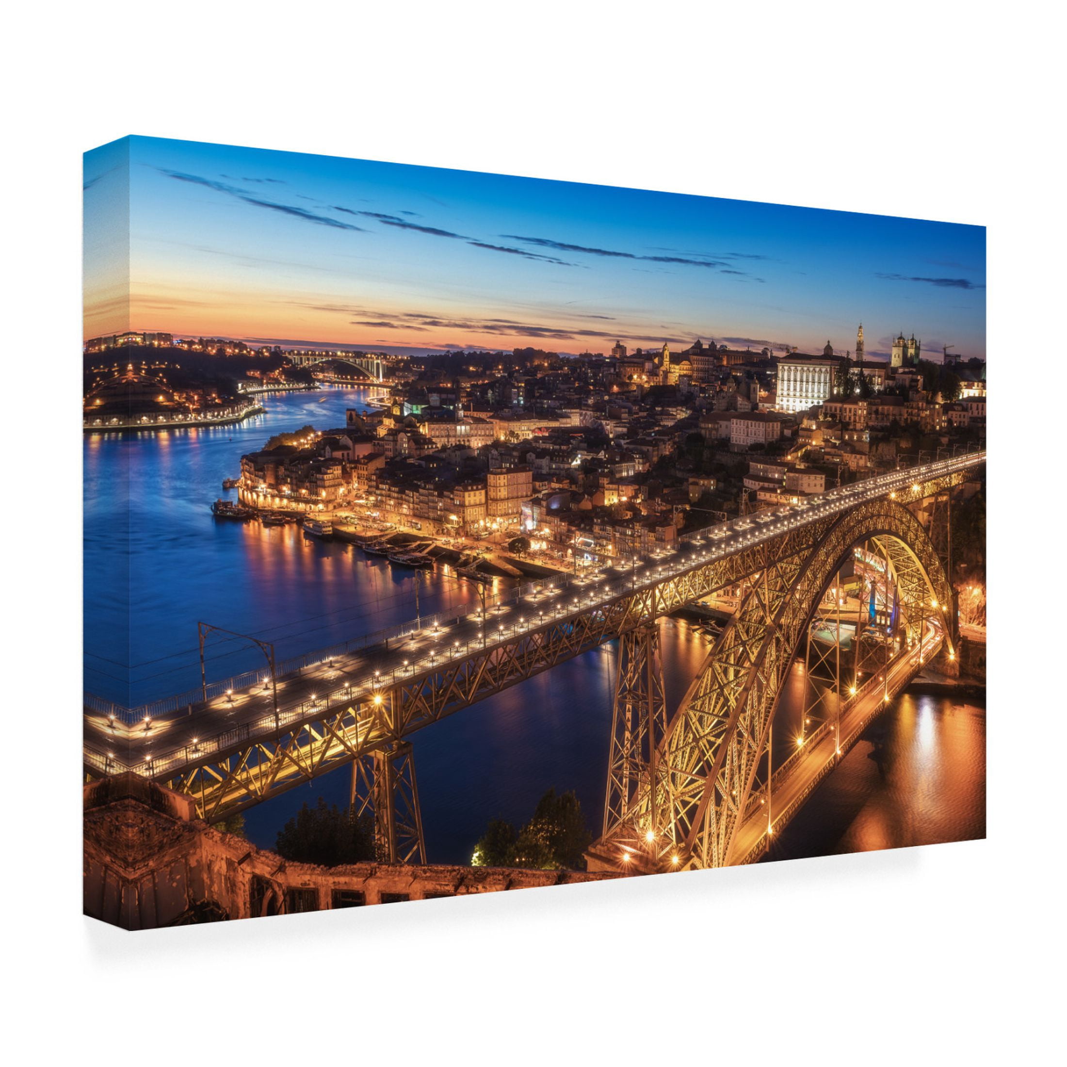 Canvas Wall Art - Jean Claude Castor 'Portugal - Porto Blue Hour' Wall Art for Living Room, Bedroom, or Office Décor by Trademark Fine Art - 32 x 22 Inches