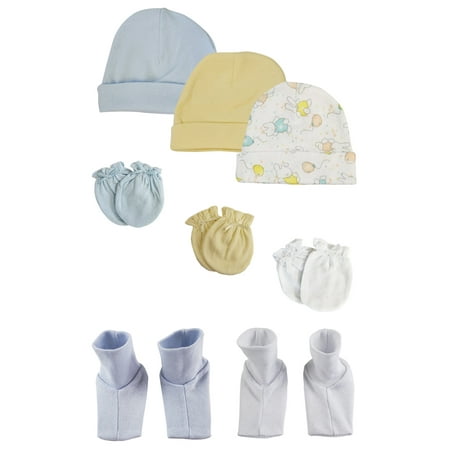

Boys Baby Caps Booties and Mittens (Pack of 8)