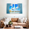thumbnail image 2 of Elephant Stock Paradise Through The Window Wall Art - Horizontal Multi Panel Canvas - Living Room Wall Decor - Architecture Multi Panel - Blue And Yellow Decor - 57" x 36", 2 of 8