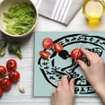 thumbnail image 3 of African Cutting Board, Round Ring Shaped Frame with Woman Agriculture Prehistoric Art, Decorative Tempered Glass Cutting and Serving Board, Large Size, Black and White, by Ambesonne, 3 of 5
