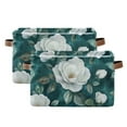 thumbnail image 2 of WOBOGO Large White Roses Pattern Square Storage Basket with Waterproof Canvas and PE Lining Durable PU Leather Handles 14.2×10.2×8.3in, 2 of 9
