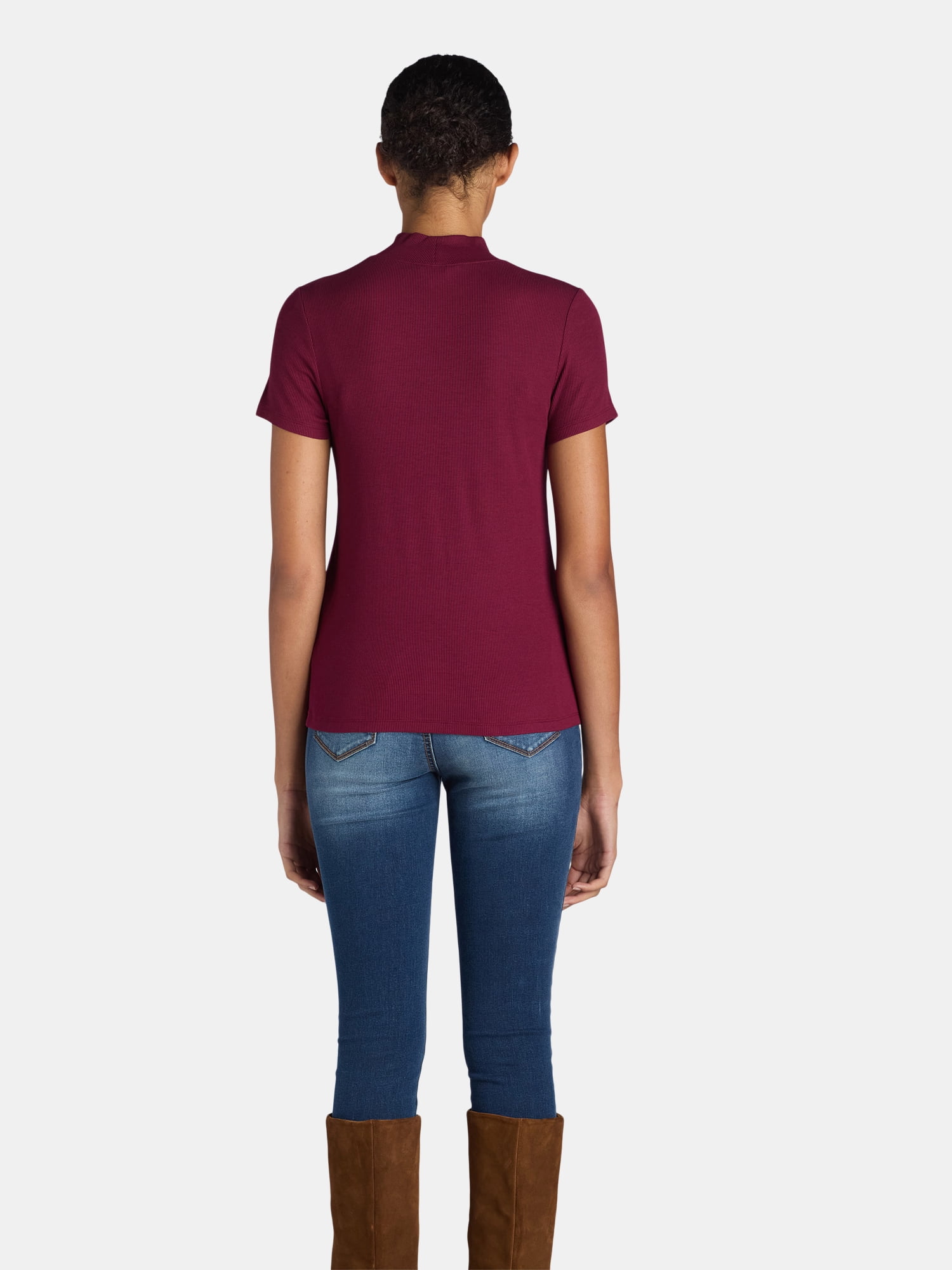 Time and Tru Women's Short Sleeve Mock Neck, Sizes S-XXXL