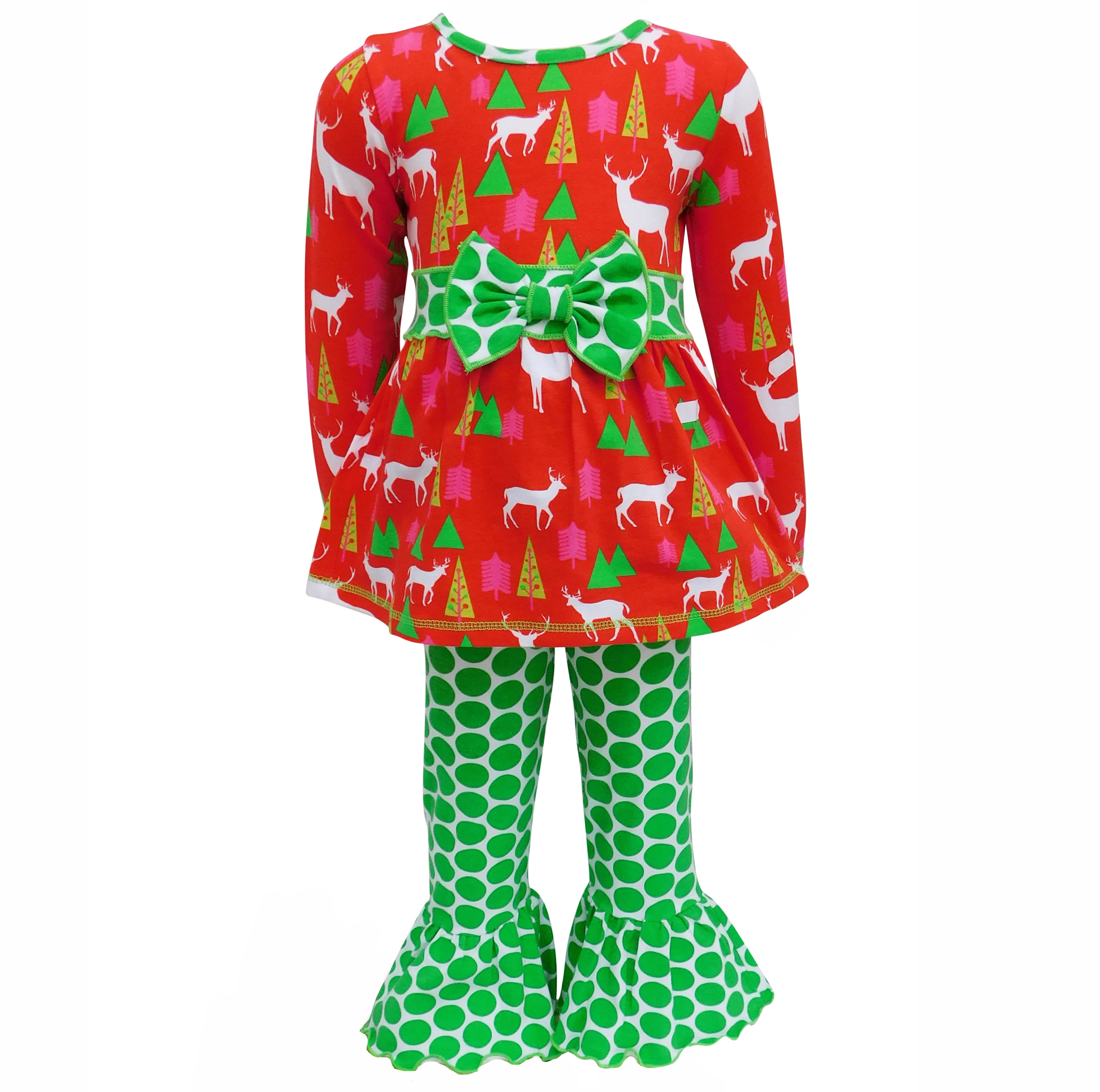 Skirt Dress Outfit Set Green-1, 2-3T Baby Girl Fawn Printed Clothes Set Newborn Girl Long Sleeve Top
