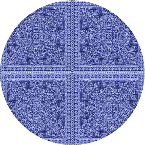 Ahgly Company Indoor Round Patterned Denim Blue Area Rugs, 7' Round