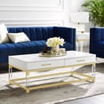 thumbnail image 1 of Inspired Home Maximo Table Basse 2 Tiroirs Pieds en Acrylique Haute Brillance Base en Acier Inoxydable Doré Design Moderne, Blanc/or, 1 of 9