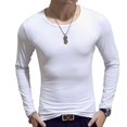 thumbnail image 3 of Camiseta de hombre de manga larga de color liso, camisetas de cuello redondo, camisetas ajustadas, camisetas de gran tamaño blancas y negras para primavera y otoño, 3 of 5
