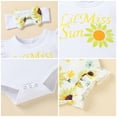 thumbnail image 5 of FYMNSI Baby Girls Ruffle Short Sleeve Clothes Newborn Letter Print Romper + Floral Shorts + Headband Infant 3pcs Summer Outfit Set 9-12 Months Sunflower, 5 of 6