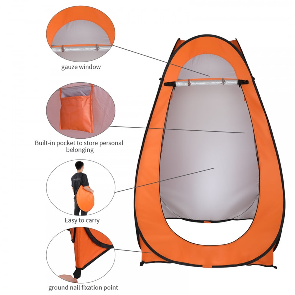 74.8" Height Portable Pop-up Toilet Shower Tent for 1-2 People, Changing Room Dressing Tent Camping Shelter with Steel Wire Construction and Large Zipper Door for Outdoor, Orange