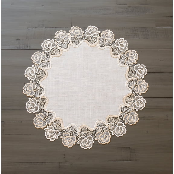 Beige Rose Lace Doily, Table Topper (23" Round)