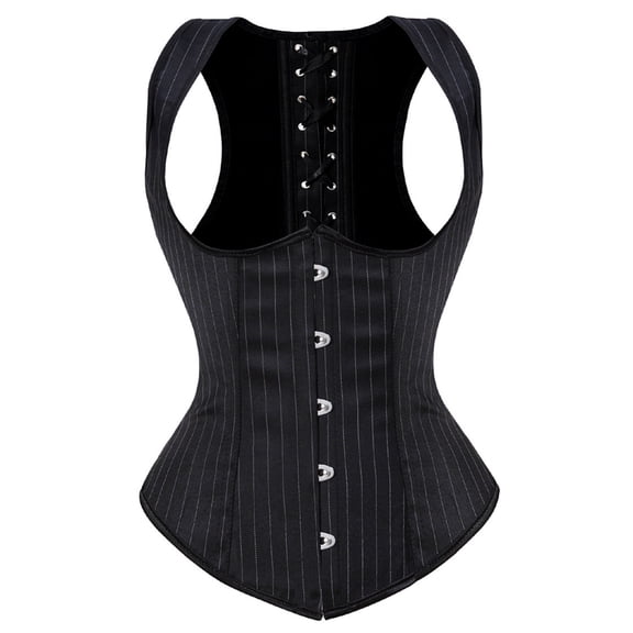 Vintage Striped Corset Underbust with Straps Women Black 5XL