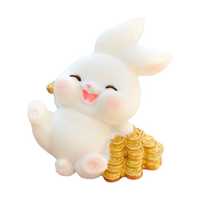 Acostado sobre una pila de monedas de oro 2023 Año de la mascota del conejo Año nuevo Muñeca de conejo Muñeca de resina Linda muñeca de conejito Regalo de fiesta anual ANGGREK Otros