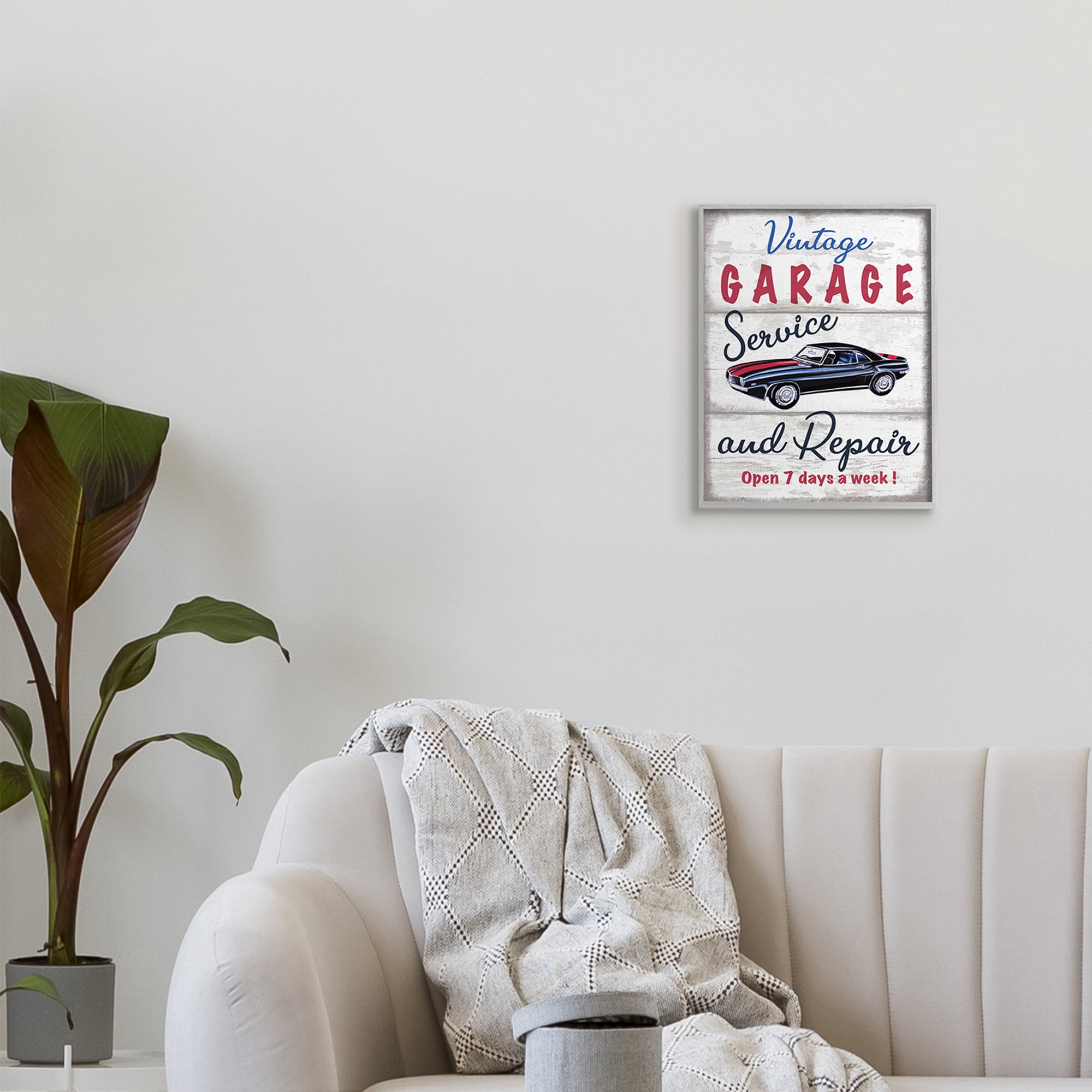 Vintage Garage Service Rustic Plank 11 in x 14 in Framed Painting Art Prints, by Stupell Home Décor