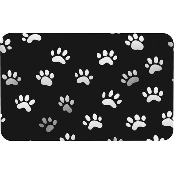 16"x 24" - Large Dog Feeding Mat, Absorbent Mats for Dog Food and Water Bowl, Pet Placemat for Dogs, Cats, Puppy Accessories - (Paw Prints Black and White)
