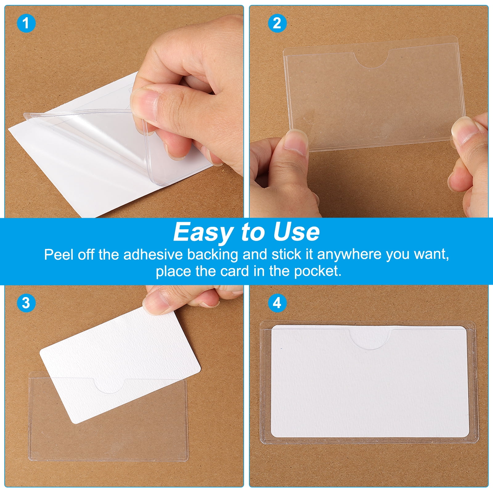 Uxcell 24Pcs 5.9x3.9" Self Adhesive Index Card Pockets with Top Open for Loading, Clear
