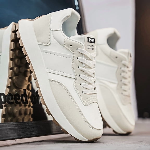 Men's Retro White Platform Sneakers - Non Slip Casual Walking Shoes for Men