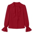 thumbnail image 4 of Perfectbot Women's Elegant Ruffle Cuff Button Up Shirt, Flowy Long Sleeve Collared Blouse, Casual Workwear, 4 of 8