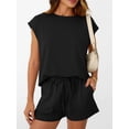 thumbnail image 3 of EASYBRA Womens Shorts Set Cotton Blend Raglan Sleeve Casual Summer Outfit Solid Color Two Piece Lounge Set S-XL, 3 of 6