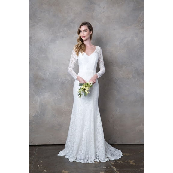 Women's Eva USA 3407 Simple Solid Long Sleeve Lace Wedding Dress-New Collection Ivory 3XL
