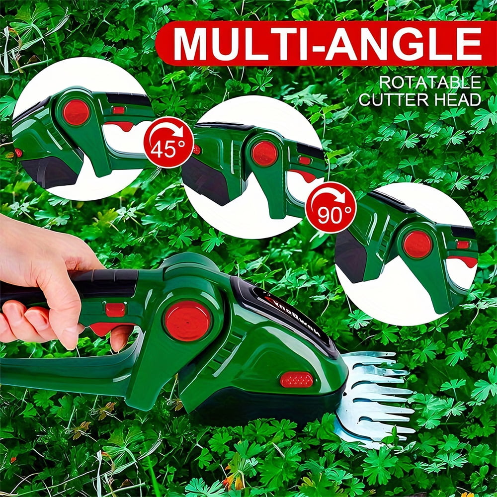 PEPWELL Cordless Grass Shear & Shrubbery Trimmer, 2-in-1 Electric Shrub Trimmer Grass Shears Handheld Grass Cutter, Hedge Shear with 2 PCS Rechargeable Battery and Charger for Garden, Lawn