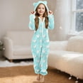 thumbnail image 2 of ZQUUVOU Kids Plush Pajama Jumpsuit Solid Color Fleece Heart Print Zipper Hood with Ears Hood Full Body Sleepwear Light Blue, 2 of 5