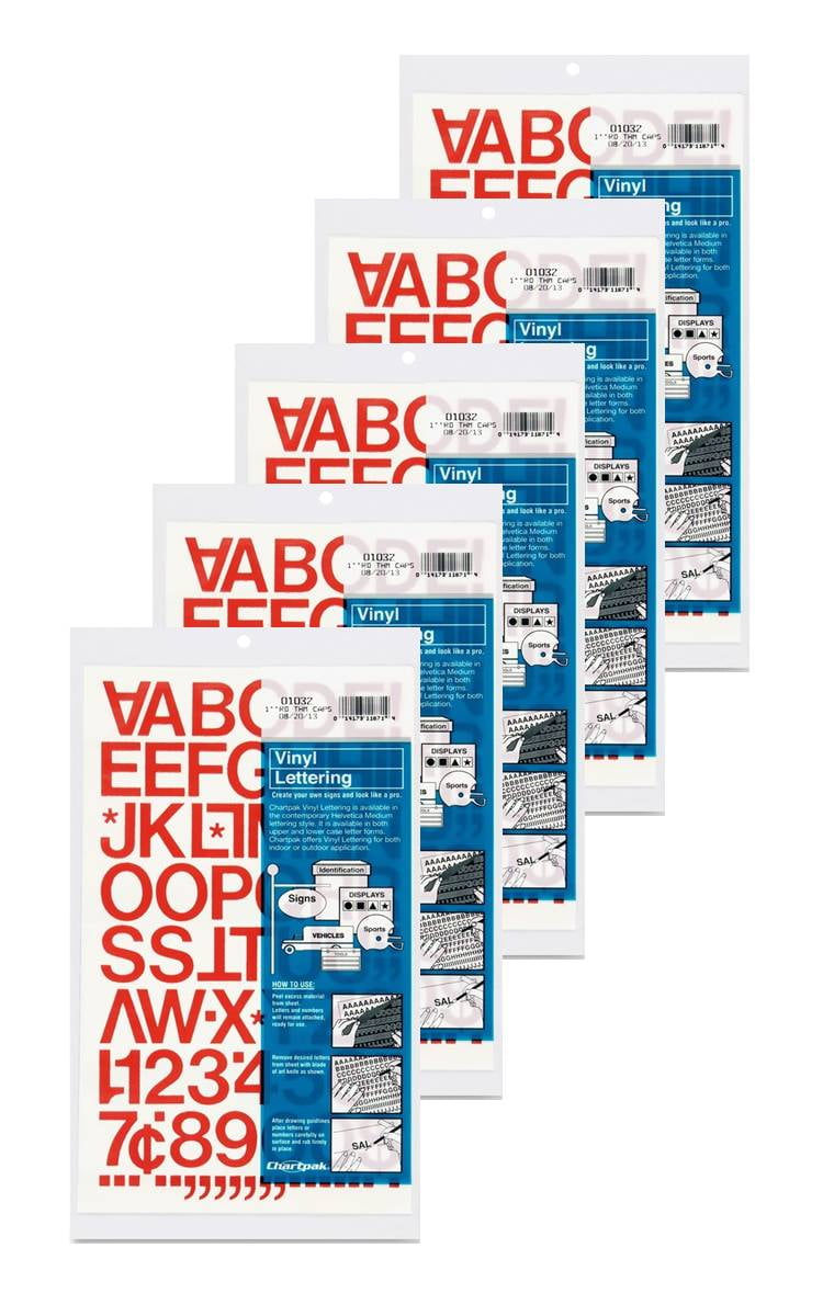 Chartpak 1inch Red Stickon Vinyl Letters & Numbers (01032), 5 PACKS