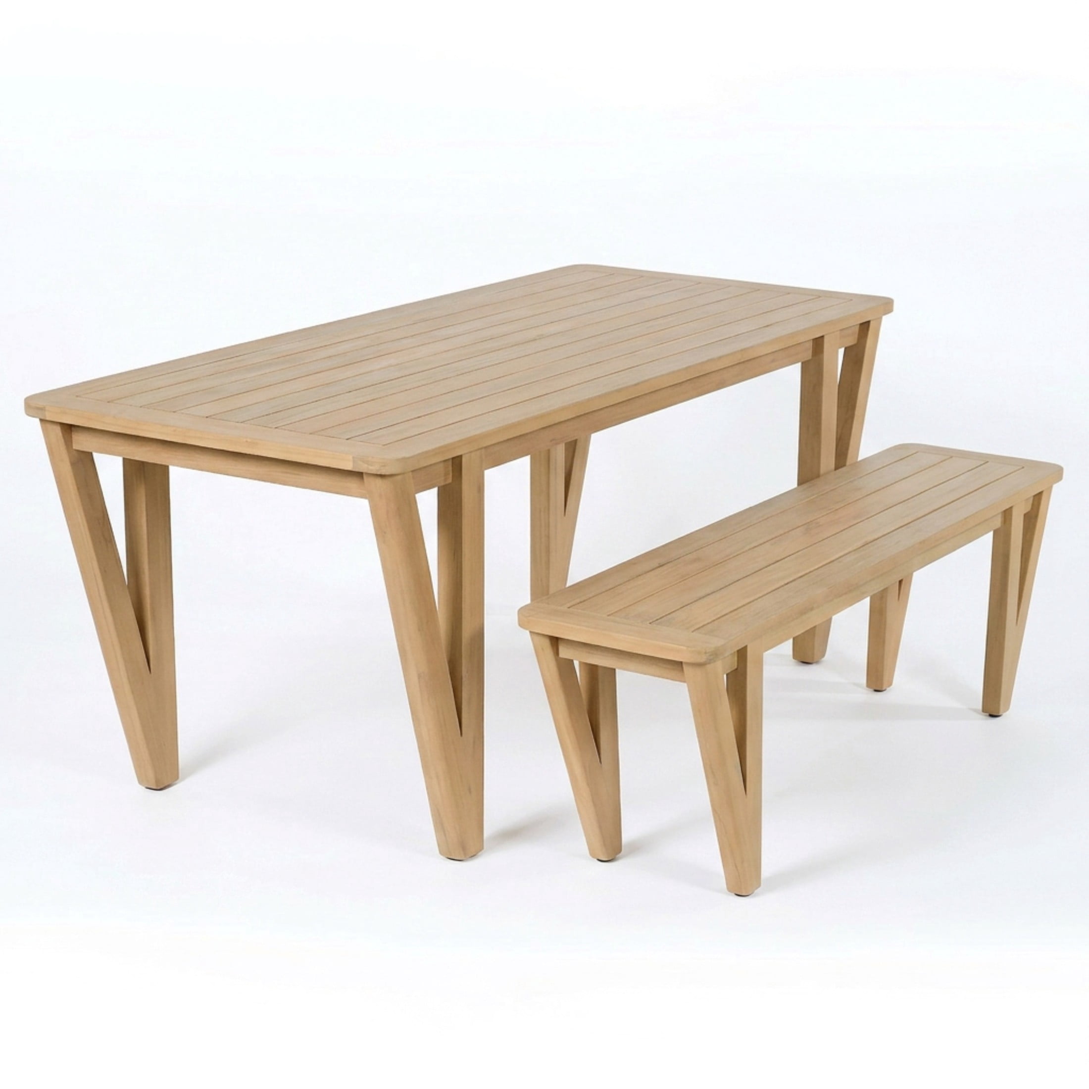 Christopher Knight Home 2-Piece Farmhouse Acacia Wood Patio Dining Table with Bench, Light Teak