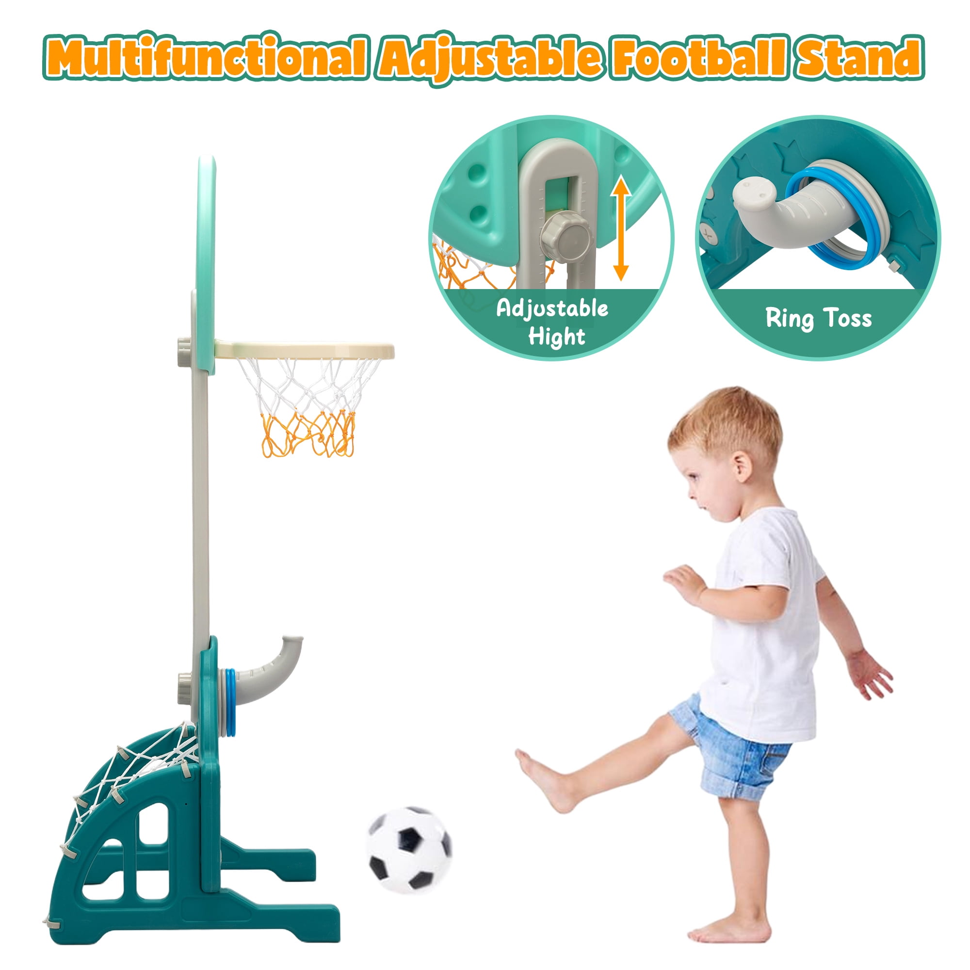 NYEEKOY 5 in 1 Toddler Slide and Swing Set, Indoor and Outdoor Kids Playset with Slide, Swing, Climber, Basketball Hoop and Ring Toss Game, Kids Slide and Swing Playground for Toddlers Age 1-8