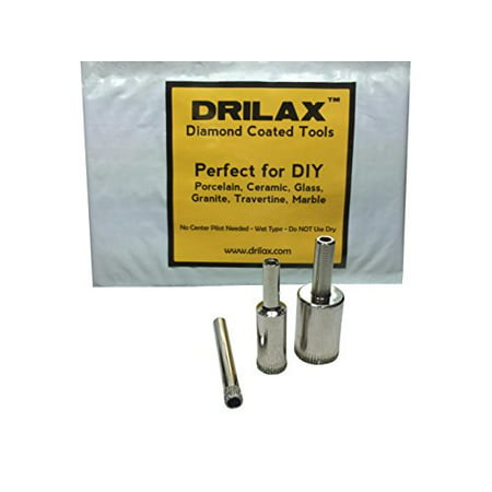 Drilax 3 Pcs Diamond Drill Bit Set 1/4 inch 1/2 inch 3/4 inch  for Tiles, Glass, Fish Tanks, Marble, Granite, Ceramic, Porcelain, Bottles, Quartz, Diamond Coated Hole Saws- Kitchen, (Best Way To Drill Glass Bottle)
