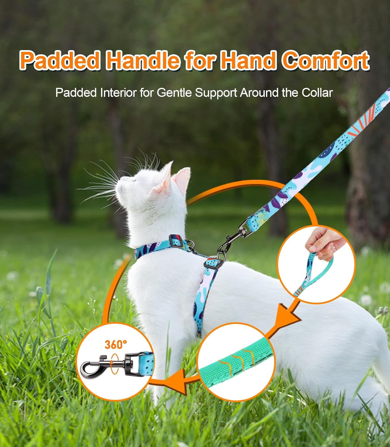 Cat Harness and Leash Set, Escape Proof [3 in 1 Adjustable & Lightweight] Cat Harness, Safe Kitten Harness for Large Cats Soft Comfortable, Easy to Wear, Walking Outdoor Travel, Medium
