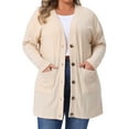 thumbnail image 2 of DARING DIVA Women's Plus Button V Neck Knit Cardigan with Pockets 1X Apricot, 2 of 6