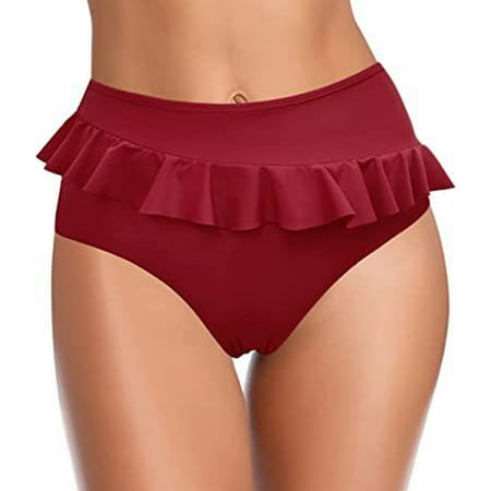 WERYOUNG Women Vintage Print Low Waist Tropical Brazilian Vacation Bikini Bottom Swimwear Briefs Beachwear Bikini Bottom Side Tie Thong Bathing Swimbottom Summer Trendy Red XL