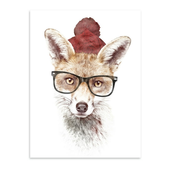 Glasses and Pom Pom Hat Wearing Hipster Fox; One 11x14in Poster Print