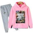 thumbnail image 3 of Conjunto de 2 piezas de sudaderas con capucha y pantalones largos de dibujos animados para niños, juego de Gta 5, ropa para niños de 4 a 14 años, chándal de otoño, 3 of 5