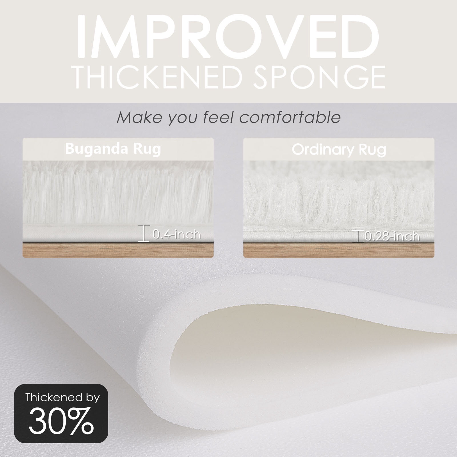 Buganda Area Rugs for Living Room 9'X12', Soft and Fluffy Shaggy Carpet for Pets, Machine Washable Floor Rugs for Bedroom, Cream