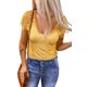 thumbnail image 4 of ABPHQTO Camiseta de manga corta con cuello en U de crochet de encaje amarillo para mujer, 4 of 5