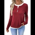 thumbnail image 1 of Camisetas Informales de Cuello Redondo y Bloques de Color para Mujer, de Larga y Corte Entallado, para Otoño Rojo XXL, 1 of 9