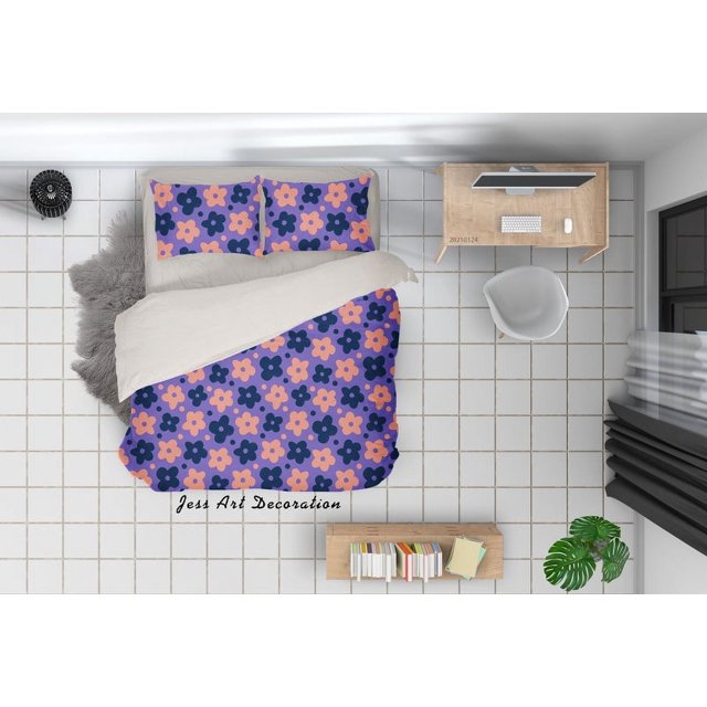 3D Dibujado a mano púrpura Floral Funda de edredón Set Ropa de Cama Funda Nórdica Fundas de almohada